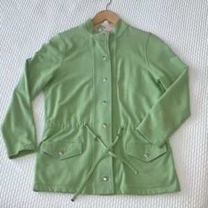 Liz Claiborne long sleeve knit sweater/jacket, snap front closure, green, M